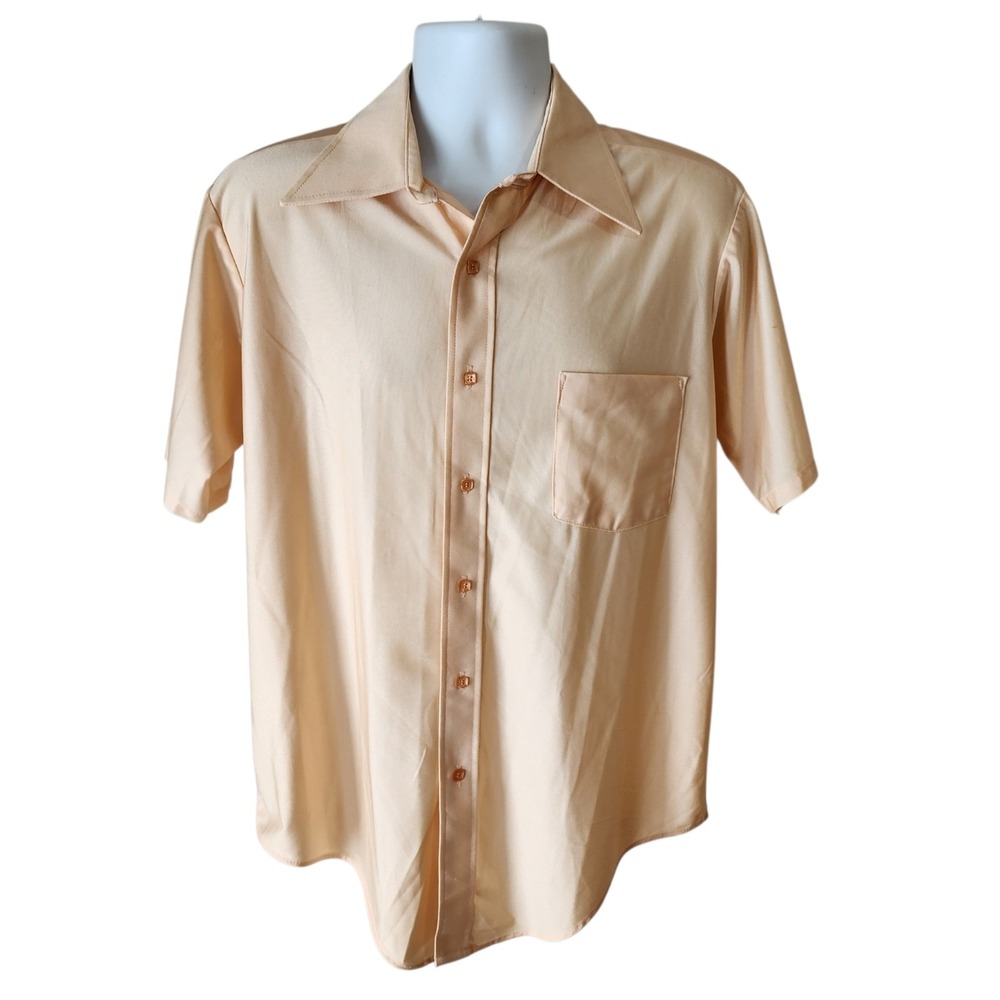 Vintage Van Heusen Qiana Nylon Shirt Mens 16.5 Peach Short Sleeve Button Front